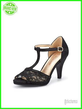 Open Toe Kitten Heel Sandals - Adjustable T-Strap D'Orsay Heels - PU Insole